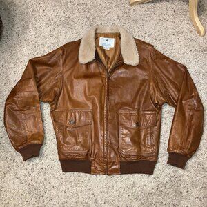 OVERLAND Leather Jacket G-1 BOMBER Mouton Collar BROWN - Sz 42 Made in USA